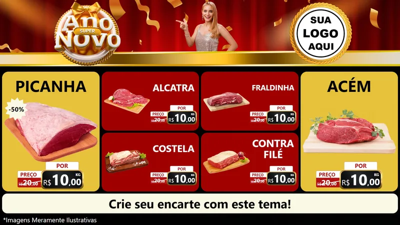 Modelo de TV para TV Horizontal com o tema Super Ano Novo para Açougue