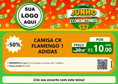 Modelo de Cartaz para Cartaz A4 Horizontal com o tema Comece Junho Economizando para Roupas e acessórios