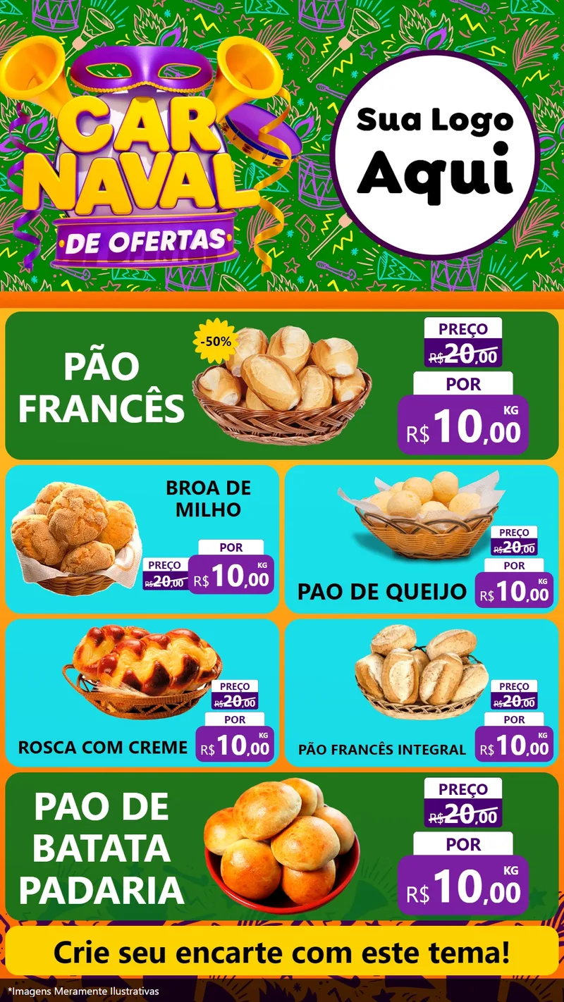 Modelo de TV para TV Vertical com o tema Carnaval de Ofertas para Padaria