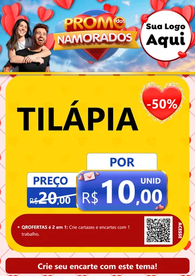Modelo de Cartaz para Cartaz A4 Vertical com o tema Promo dos Namorados para Peixaria