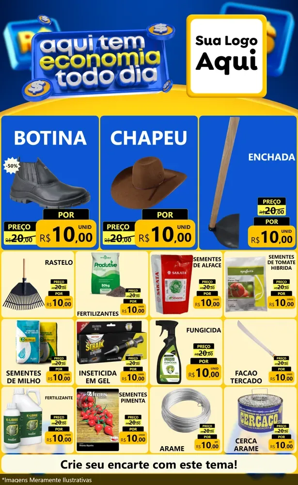 Modelo de Encarte para Encarte Grande com o tema Aqui Tem Economia Todo Dia para Agropecuária