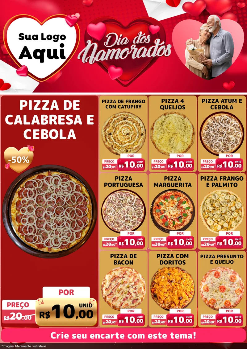 Modelo de Encarte para Encarte A4 Vertical com o tema Dia Dos Namorados para Pizzaria