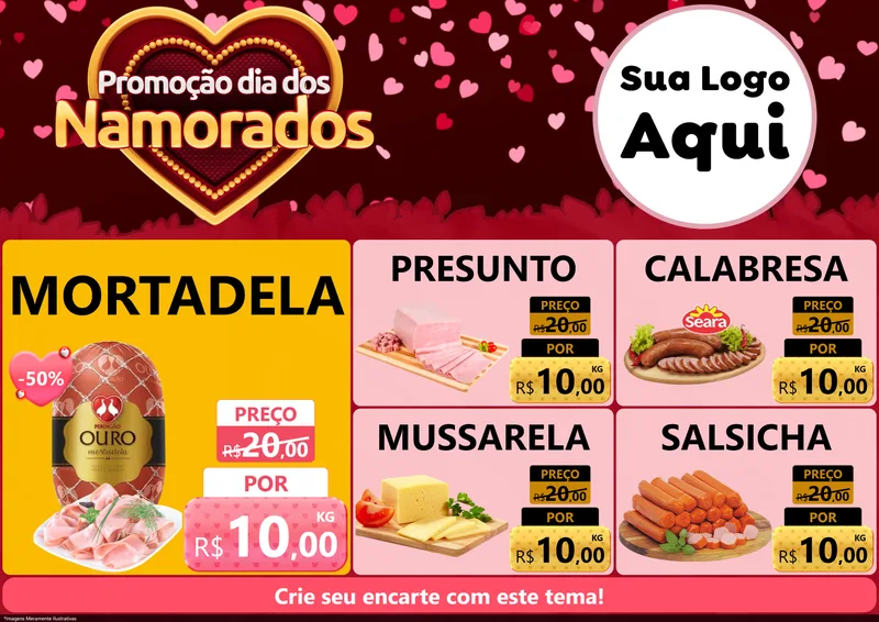 Modelo de Encarte para Encarte A4 Horizontal com o tema Promoção Dia Dos Namorados para Frios e Laticínios