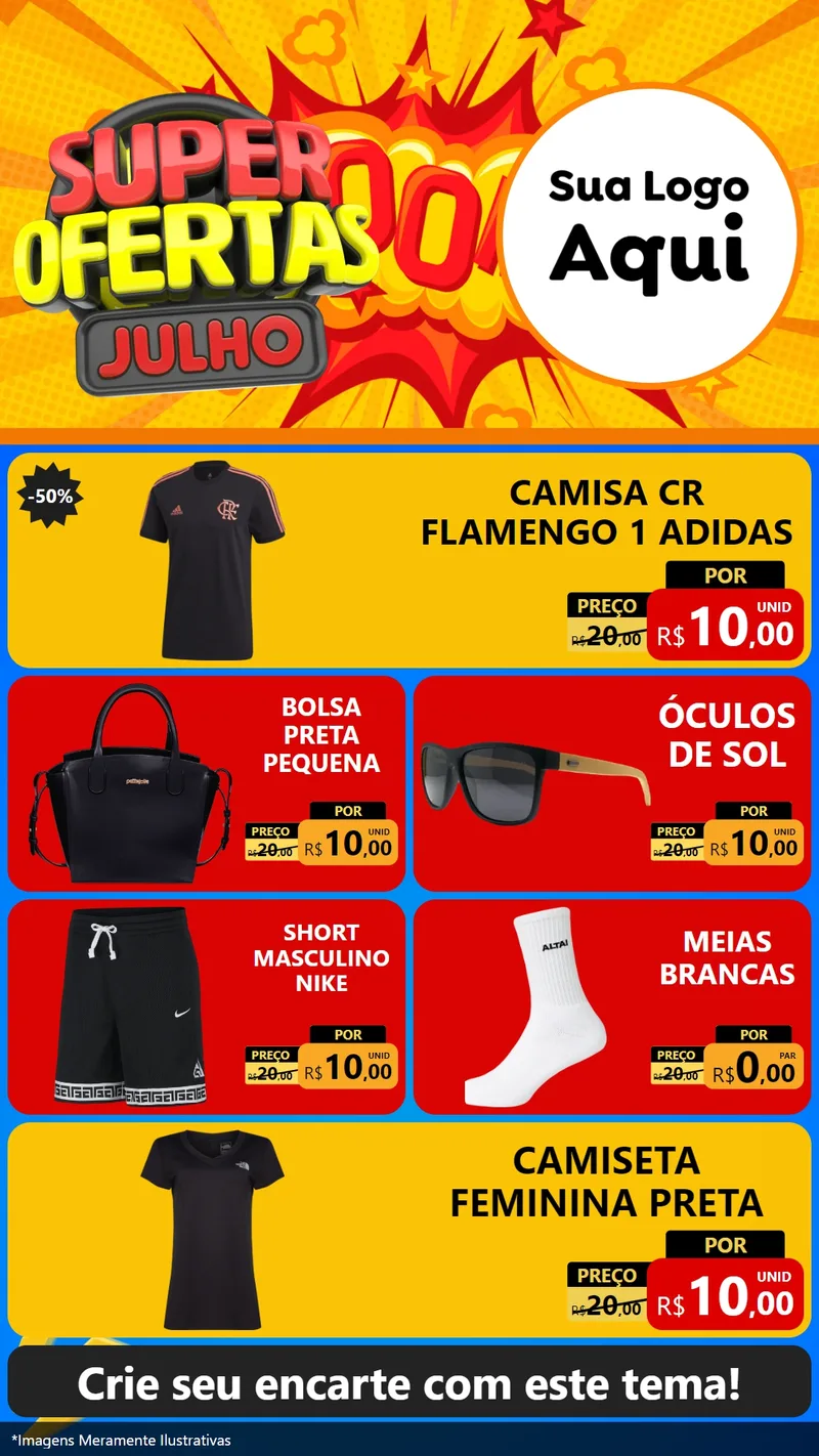 Modelo de TV para TV Vertical com o tema Super Ofertas Julho para Roupas e acessórios
