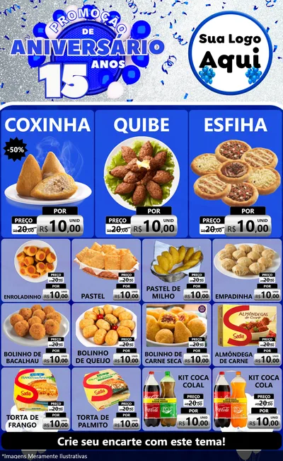 Modelo de Encarte para Encarte Grande com o tema Promoção de Aniversário - 15 Anos para Salgadaria