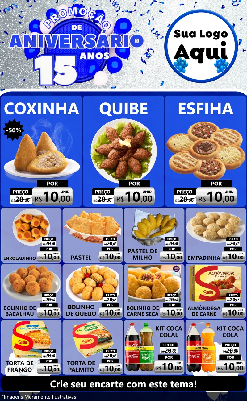 Modelo de Encarte para Encarte Grande com o tema Promoção de Aniversário - 15 Anos para Salgadaria