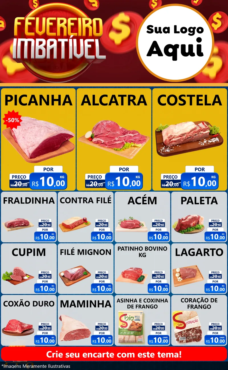 Modelo de Encarte para Encarte Grande com o tema Fevereiro Imbatível para Açougue