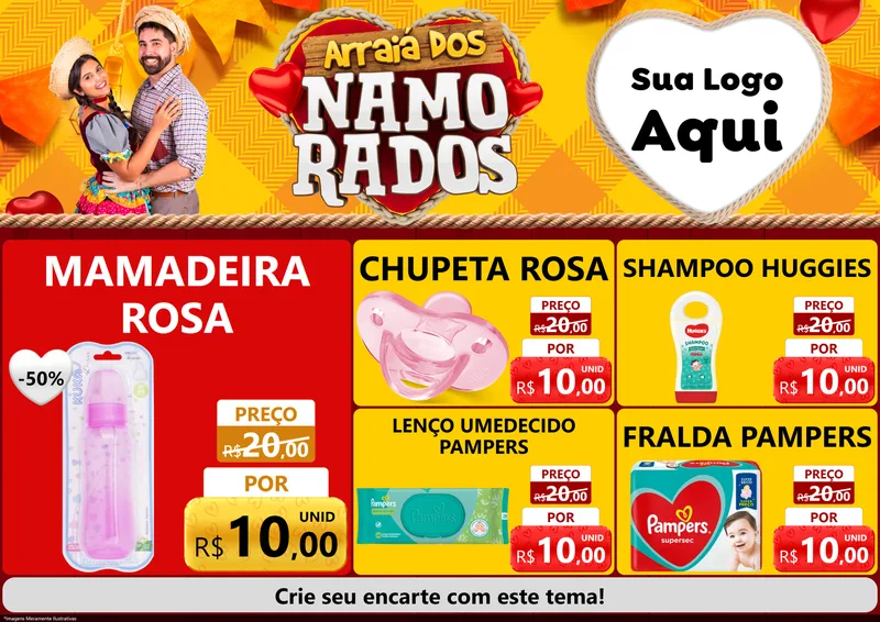 Modelo de Encarte para Encarte A4 Horizontal com o tema Arraiá dos Namorados para Bebês