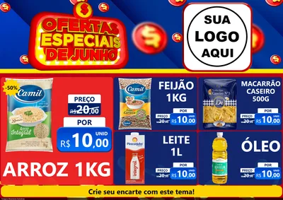 Modelo de Encarte para Encarte A4 Horizontal com o tema Ofertas Especiais de Junho para Supermercado