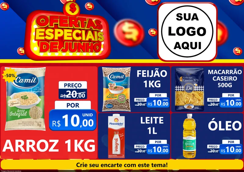 Modelo de Encarte para Encarte A4 Horizontal com o tema Ofertas Especiais de Junho para Supermercado