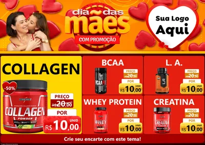 Modelo de Encarte para Encarte A4 Horizontal com o tema Dia das Mães com Promoção para Suplementos alimentares