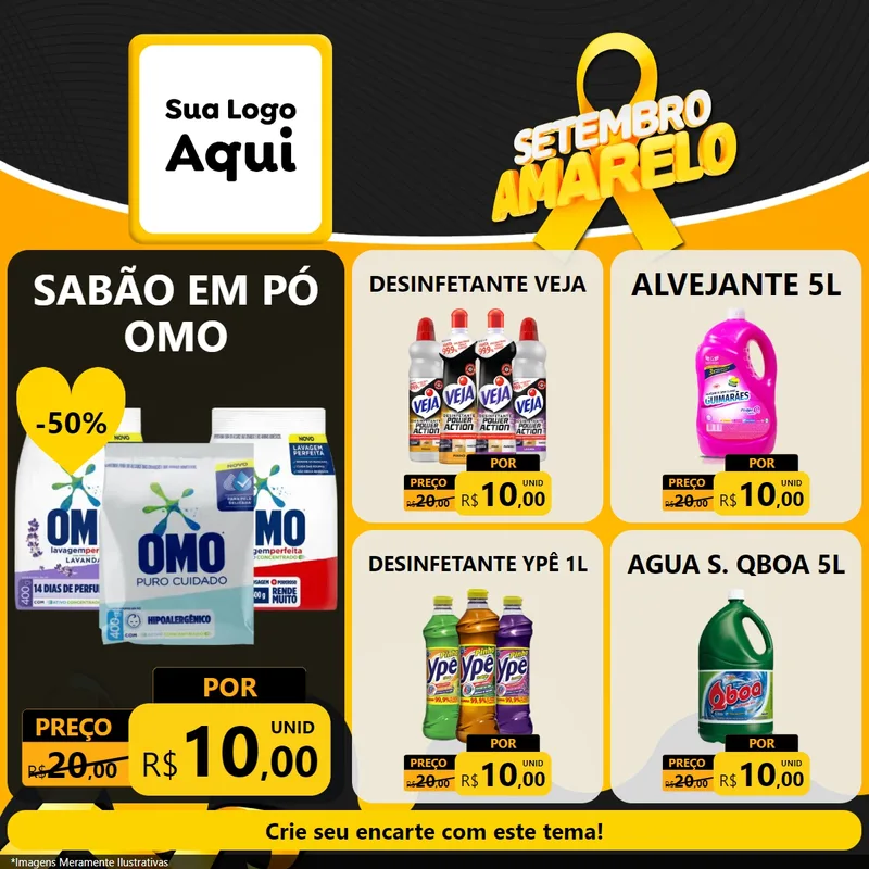 Modelo de Rede Social para Feed Facebook com o tema Setembro Amarelo para Produtos de Limpeza