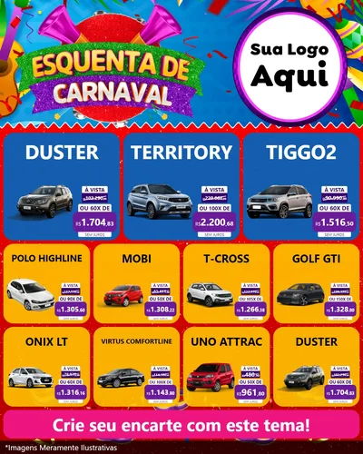Modelo de Rede Social para Feed Instagram com o tema Esquenta de Carnaval para Concessionaria de Carros