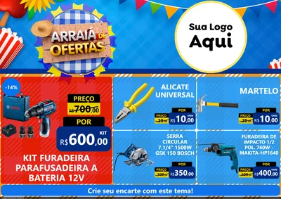 Modelo de Encarte para Encarte A4 Horizontal com o tema Arraiá de Ofertas para Maquinas e Ferramentas