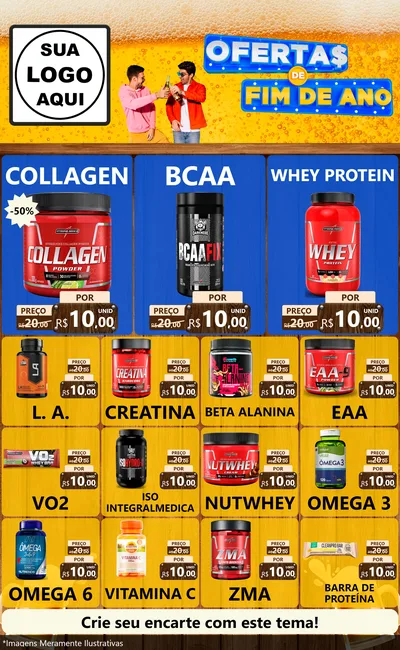 Modelo de Encarte para Encarte Grande com o tema Ofertas de Fim de Ano para Suplementos alimentares