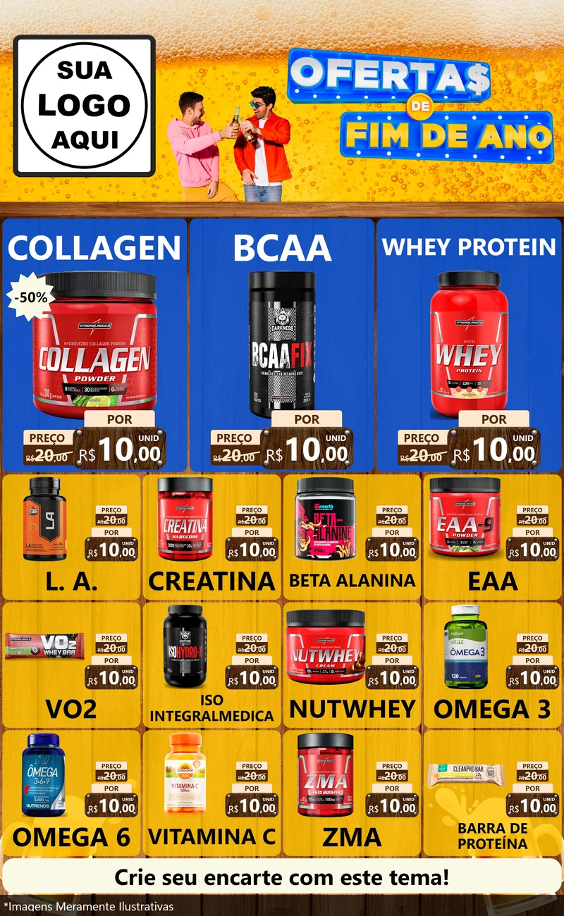 Modelo de Encarte para Encarte Grande com o tema Ofertas de Fim de Ano para Suplementos alimentares