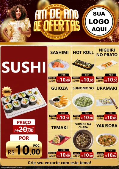 Modelo de Encarte para Encarte A4 Vertical com o tema Fim de Ano de Ofertas para Comida japonesa