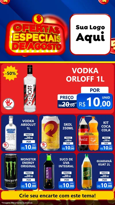 Modelo de Rede Social para Stories com o tema Ofertas Especiais de Agosto para Distribuidora de bebidas