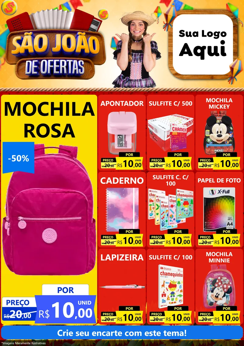 Modelo de Encarte para Encarte A4 Vertical com o tema São João de Ofertas para Papelaria