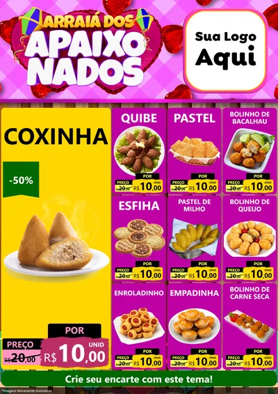 Modelo de Encarte para Encarte A4 Vertical com o tema Arraiá dos Apaixonados para Salgadaria