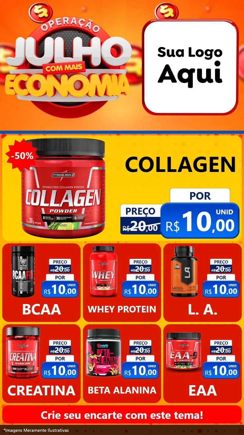 Modelo de Rede Social para Stories com o tema Operação Julho Com Mais Economia para Suplementos alimentares