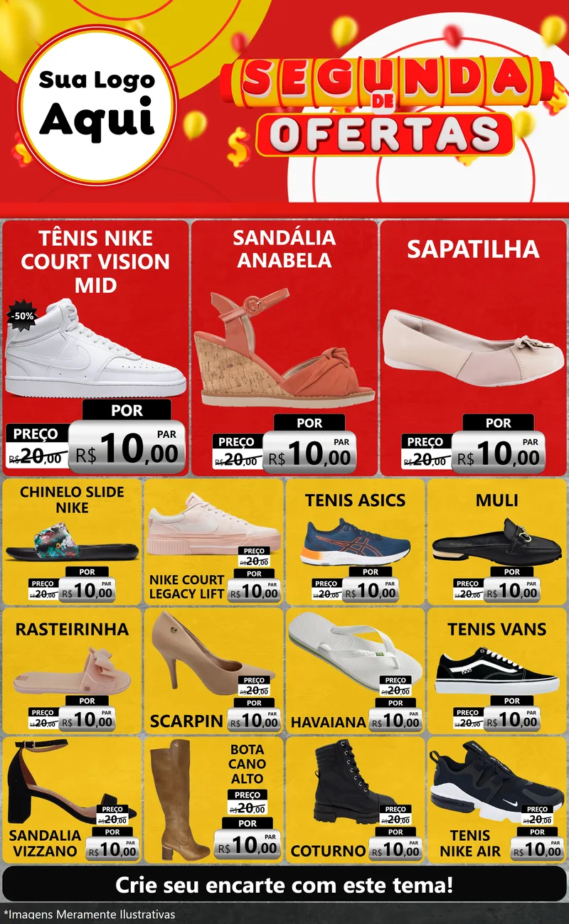 Modelo de Encarte para Encarte Grande com o tema Segunda de Ofertas para Calçados