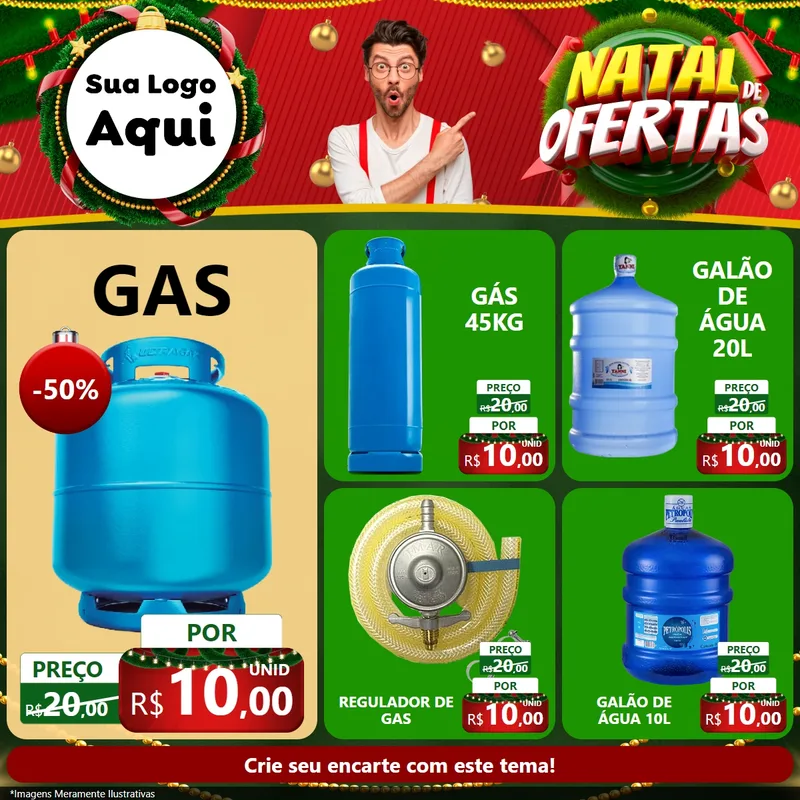 Modelo de Rede Social para Feed Facebook com o tema Natal de Ofertas para Água e gás