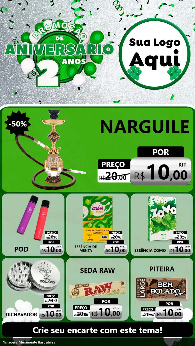 Modelo de Rede Social para Stories com o tema Promoção de Aniversário - 2 Anos para Tabacaria
