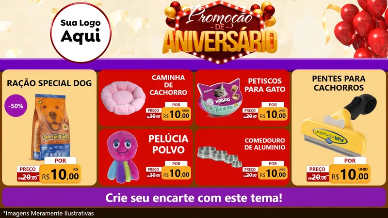Modelo de TV para TV Horizontal com o tema Promoção de Aniversário para Pet Shop