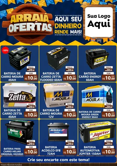 Modelo de Encarte para Encarte A4 Vertical com o tema Arraiá de Ofertas - Junina para Baterias Elétricas