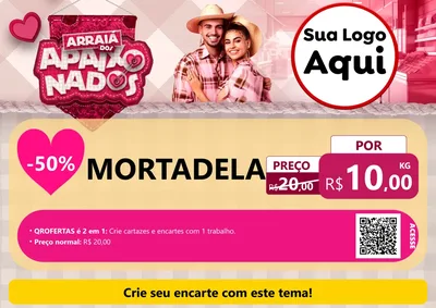 Modelo de Cartaz para Cartaz A4 Horizontal com o tema Arraiá dos Apaixonados - Junina para Frios e Laticínios