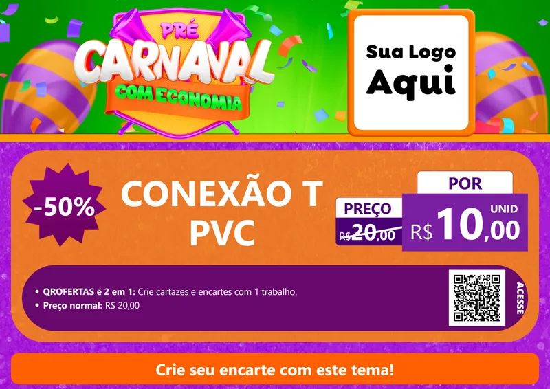 Modelo de Cartaz para Cartaz A4 Horizontal com o tema Pré-Carnaval Com Economia para Tubos e conexões