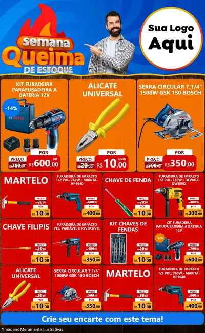 Modelo de Encarte para Encarte Grande com o tema Semana Queima de Estoque para Maquinas e Ferramentas