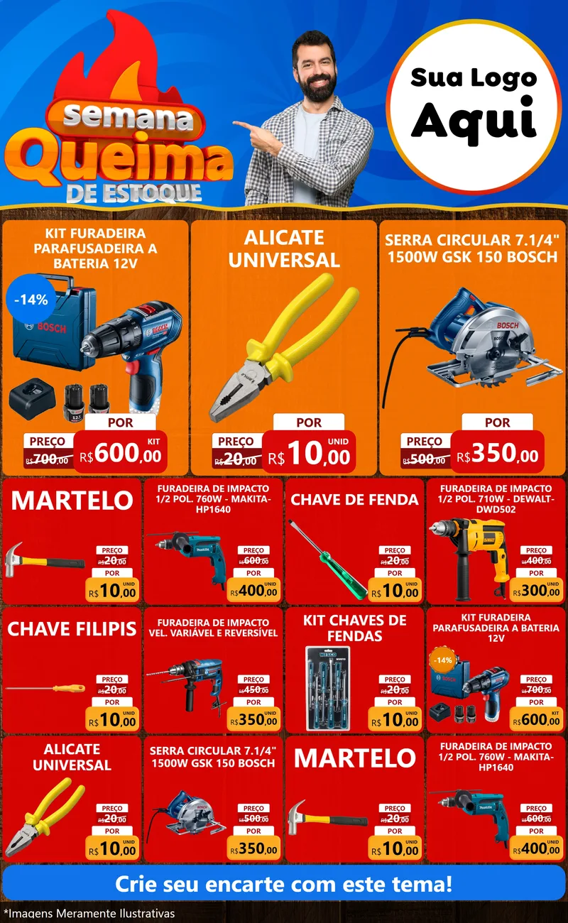 Modelo de Encarte para Encarte Grande com o tema Semana Queima de Estoque para Maquinas e Ferramentas