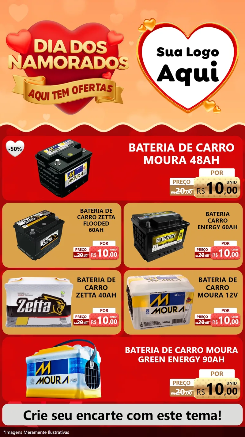 Modelo de TV para TV Vertical com o tema Dia dos Namorados - Aqui Tem Ofertas para Baterias Elétricas