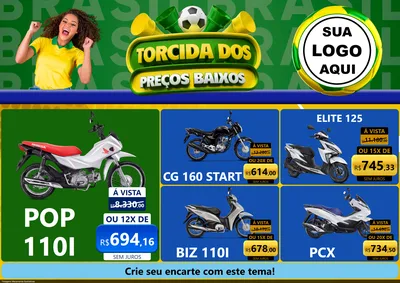 Modelo de Encarte para Encarte A4 Horizontal com o tema Torcida dos Preços Baixos para Concessionaria de Motos