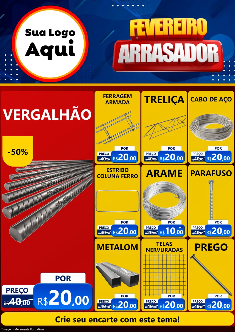 Modelo de Encarte para Encarte A4 Vertical com o tema Fevereiro Arrasador para Ferragens