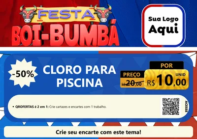 Modelo de Cartaz para Cartaz A4 Horizontal com o tema Festa Boi Bumbá para Produtos para Piscina