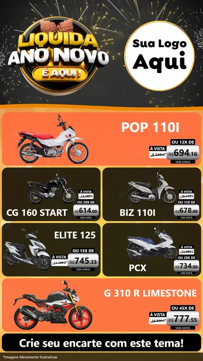 Modelo de TV para TV Vertical com o tema Liquida Ano Novo É Aqui! para Concessionaria de Motos