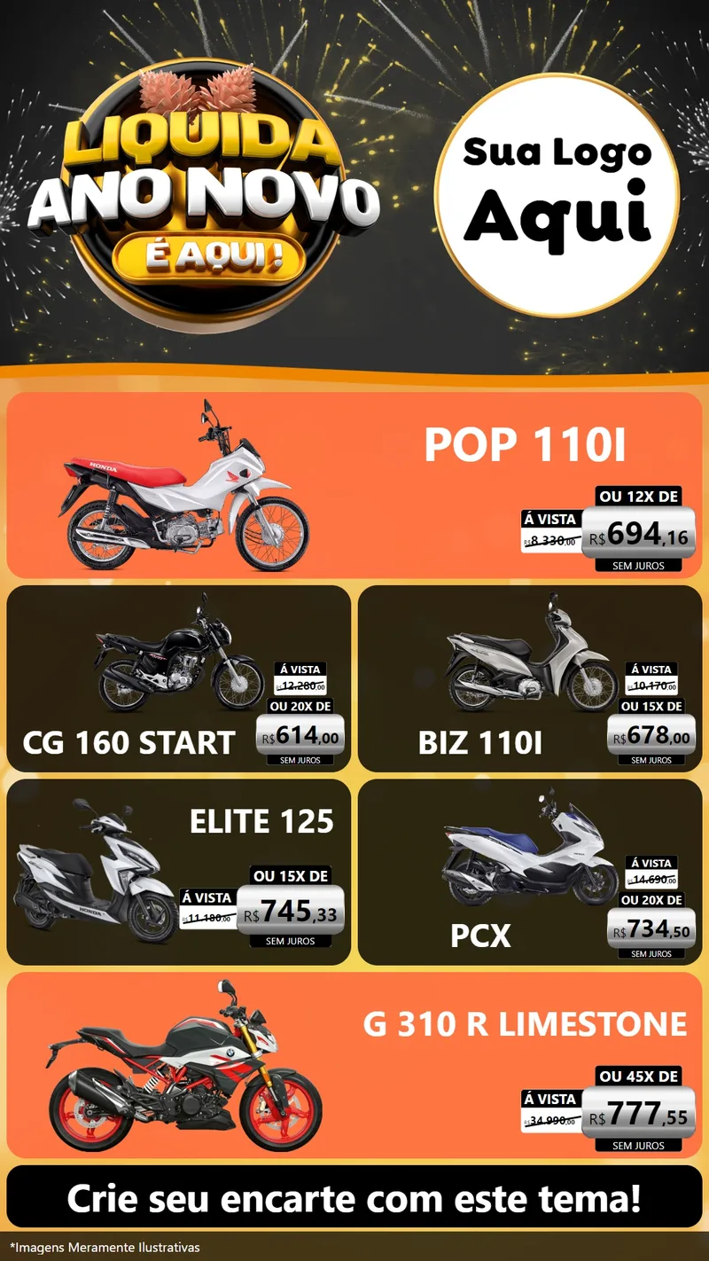 Modelo de TV para TV Vertical com o tema Liquida Ano Novo É Aqui! para Concessionaria de Motos