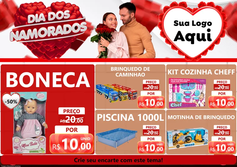 Modelo de Encarte para Encarte A4 Horizontal com o tema Dia dos Namorados para Brinquedos