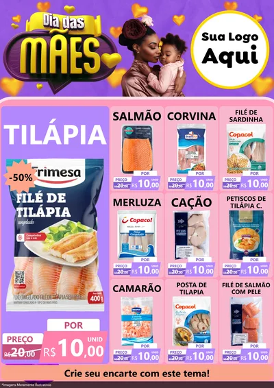 Modelo de Encarte para Encarte A4 Vertical com o tema Dia das Mães para Peixaria