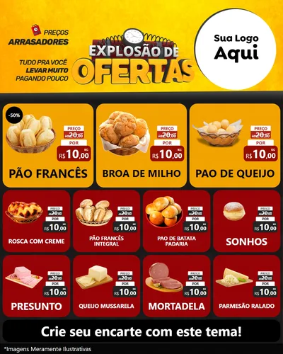 Modelo de Rede Social para Feed Instagram com o tema Explosão de Ofertas para Padaria