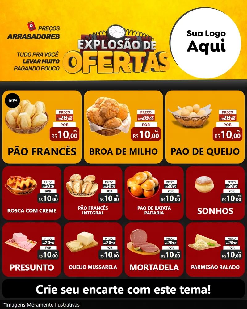 Modelo de Rede Social para Feed Instagram com o tema Explosão de Ofertas para Padaria