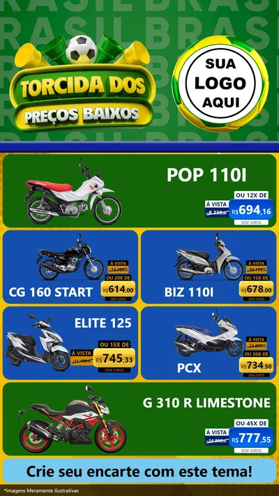 Modelo de TV para TV Vertical com o tema Torcida dos Preços Baixos para Concessionaria de Motos