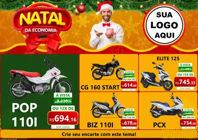 Modelo de Encarte para Encarte A4 Horizontal com o tema Natal da Economia para Concessionaria de Motos