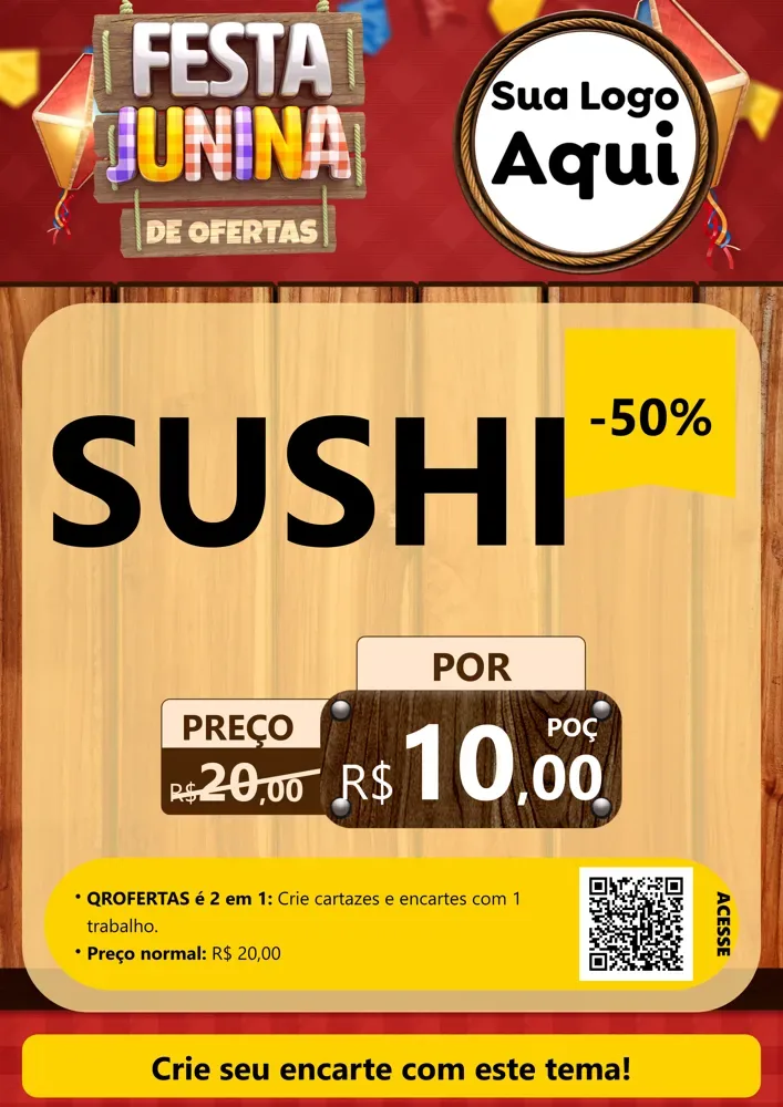 Modelo de Cartaz para Cartaz A4 Vertical com o tema Festa Junina de Ofertas para Comida japonesa