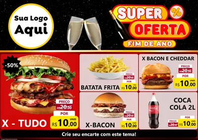 Modelo de Encarte para Encarte A4 Horizontal com o tema Super Oferta Fim de Ano para Hamburgueria