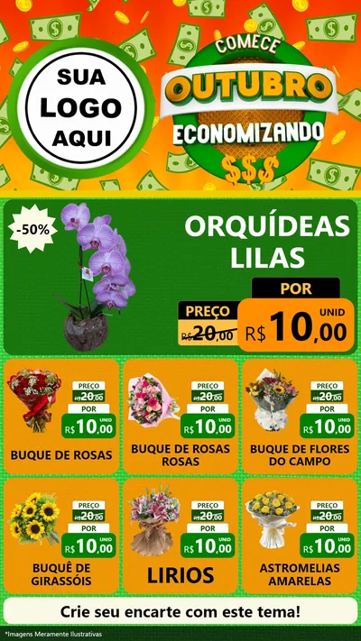 Modelo de Rede Social para Stories com o tema Comece Outubro Economizando para Floricultura e jardim