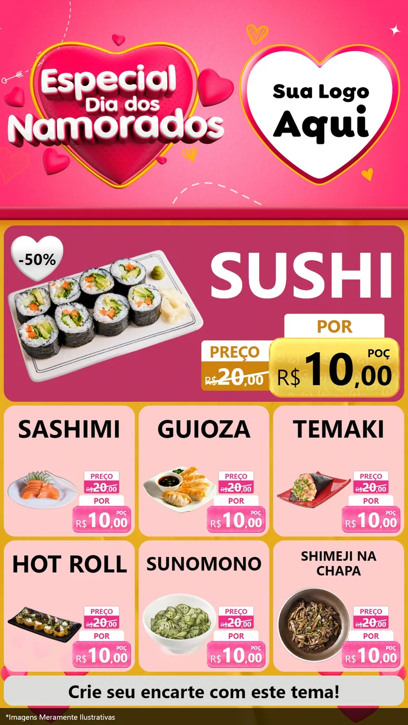 Modelo de Rede Social para Stories com o tema Especial Dia dos Namorados para Comida japonesa